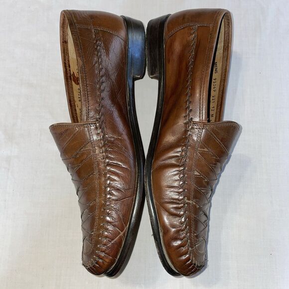Brass Boot Dress Shoes Mens Size 12 M Brown Leather Criss Cross Toe Slip On - Picture 5 of 12